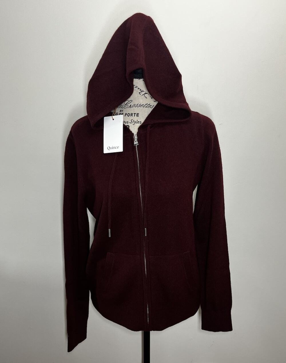 Quince Mongolian Cashmere Full Zip Hoodie Womens L Burgundy Sweater Quiet Luxury